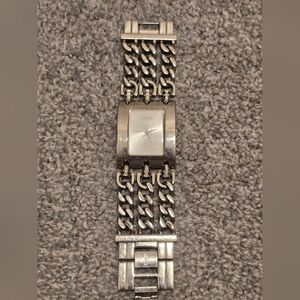 Guess Retro Silver Chain Link Cuff Watch Chunky Statement